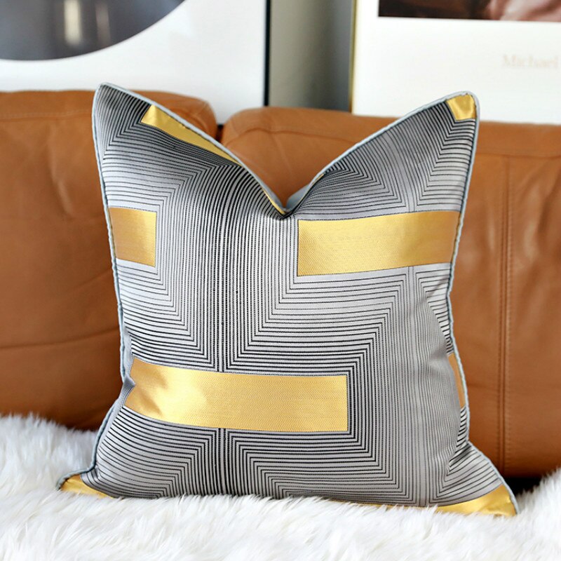 Art Deco Gold Grey Modern Geometric Design Luxury Piped Cushion Cover - Geometric Collection