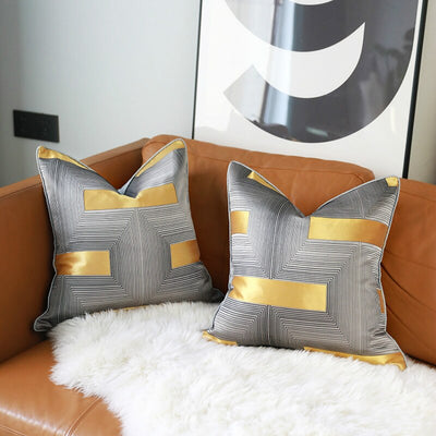 Art Deco Gold Grey Modern Geometric Design Luxury Piped Cushion Cover - Geometric Collection