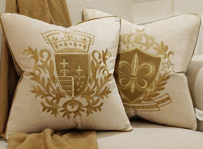 Cream Velvet Gold Fleur De Lys Royal Cushion Cover - Royal Collection