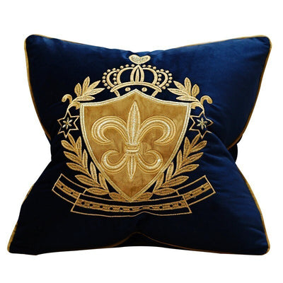 Navy Blue Velvet Gold Fleur De Lys Royal Cushion Cover - Royal Collection