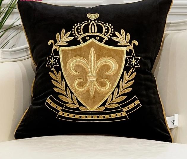 Black Velvet Gold Fleur De Lys Royal Cushion Cover - Royal Collection