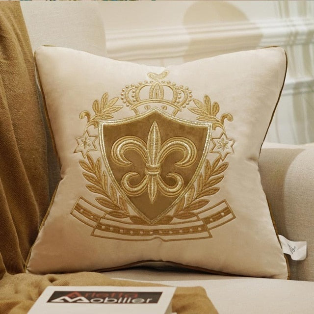 Cream Velvet Gold Fleur De Lys Royal Cushion Cover - Royal Collection