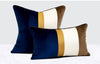 Velvet Navy Blue Gold Taupe Modern Stripe Cushion Cover - Geometric Collection