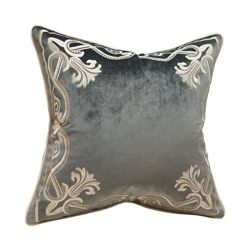 Grey Velvet Ornate Embroidered Cushion Cover - Royal Collection