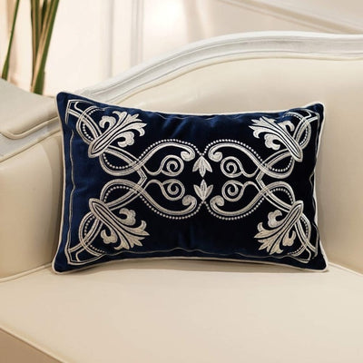 Navy Blue Velvet Ornate Embroidered Cushion Cover - Royal Collection