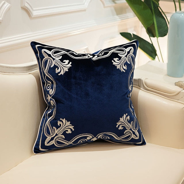 Navy Blue Embroidery Cushion Cover