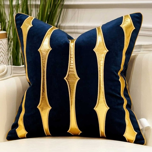 Navy Blue Gold Stripe Cushion Cover The Opal Interior Company