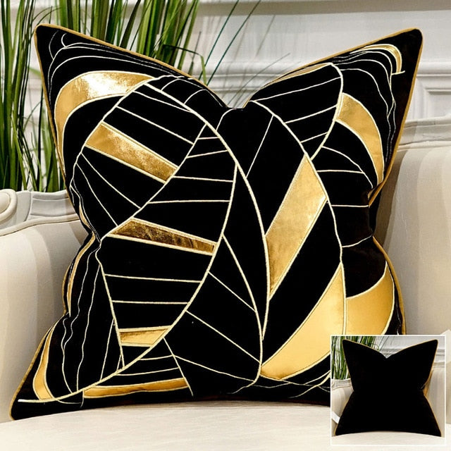 Black Velvet Gold Modern Geometric Cushion Cover - Geometric Collection