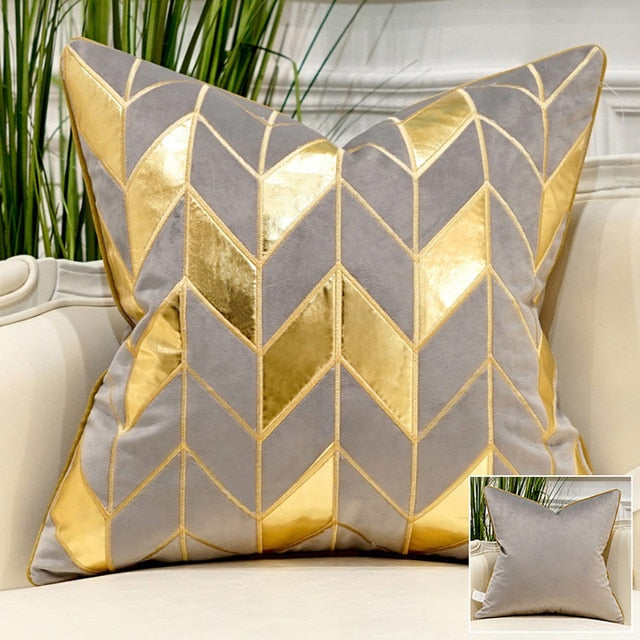 Grey Velvet Gold Modern Geometric Cushion Cover - Geometric Collection