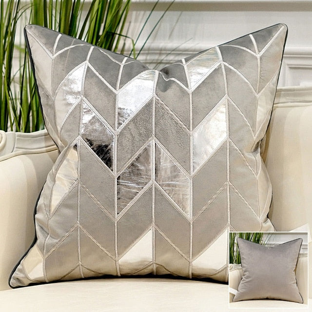 Grey Velvet Silver Modern Geometric Cushion Cover - Geometric Collection