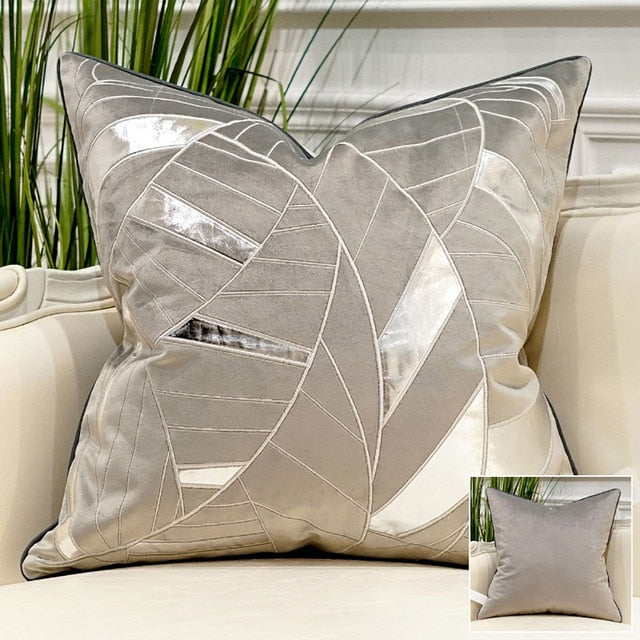 Grey Velvet Silver Geometric Cushion Cover