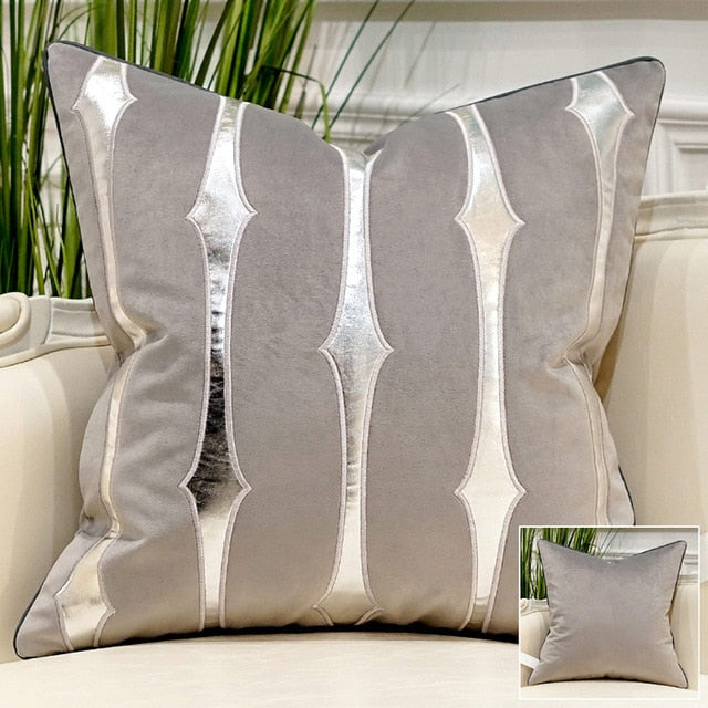 Grey Velvet Silver Stripe Cushion Cover