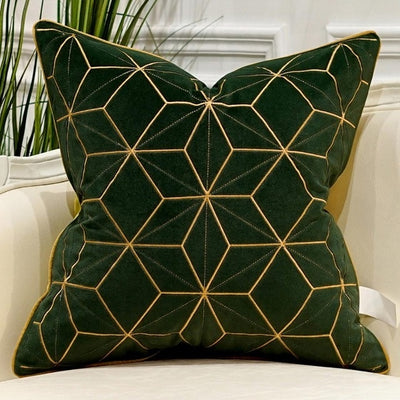 Green Velvet Gold Modern Geometric Cushion Cover - Geometric Collection