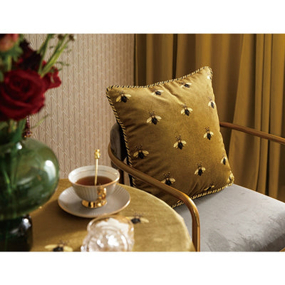 Golden Black Bee Print Braid Edge Velvet Cushion Cover - Animal Collection