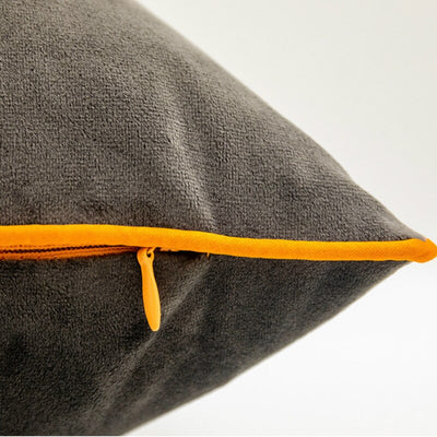 Modern Grey Velvet Orange Colour Block Cushion Cover - Geometric Collection