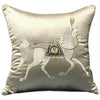 Silky Horse Embroidered Design Navy Blue Taupe Metallic Luxury Cushion Cover - Equestrian Collection