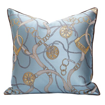 Chain Print  Light Blue Vintage Horse Buckle Luxury Jacquard Cushion Cover - Equestrian Collection