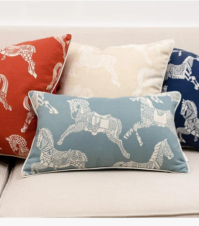Terracotta Horse Print Equestrian Style Woven Cushion Cover - Equestrian Collection