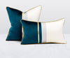 Dark Teal Velvet Gold Stripe Modern White Cushion Cover - Geometric Collection