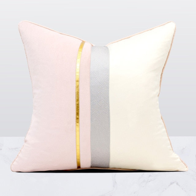 Pink Velvet Gold Stripe Cushion Cover