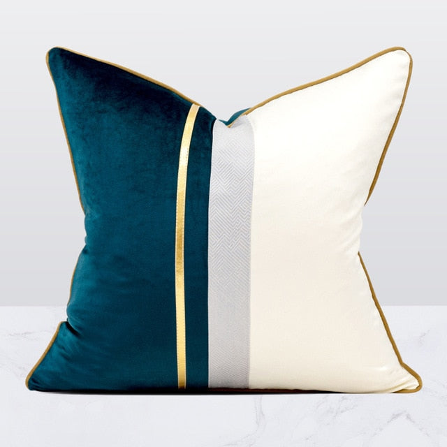 Teal Velvet Gold Stripe Cushion Cover