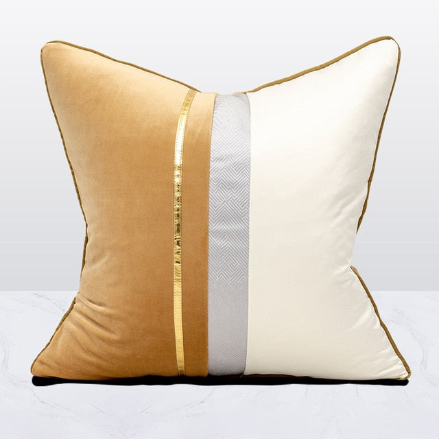 Camel Velvet Gold Stripe Cushion Cover