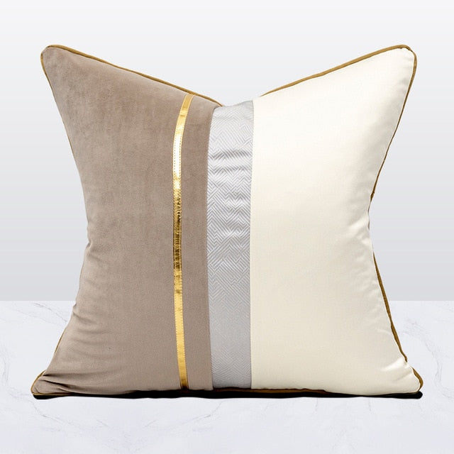 Taupe Velvet Gold Stripe Cushion Cover