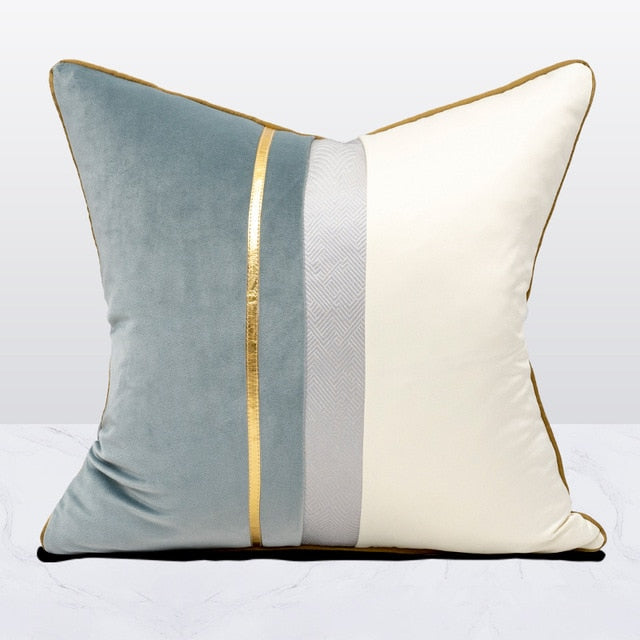 Duck Egg Blue Velvet Gold Stripe Cushion Cover