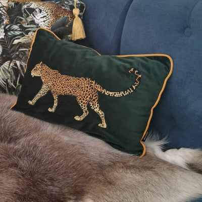 Emerald Forest Green Velvet Leopard Animal Cushion Cover - Animal Collection
