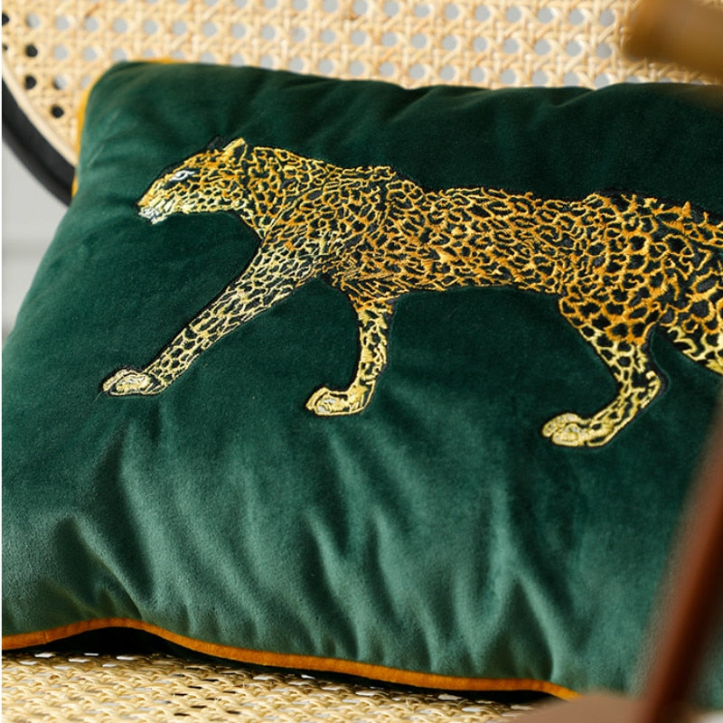 Emerald Forest Green Velvet Leopard Animal Cushion Cover - Animal Coll -  The Opal Interior Company