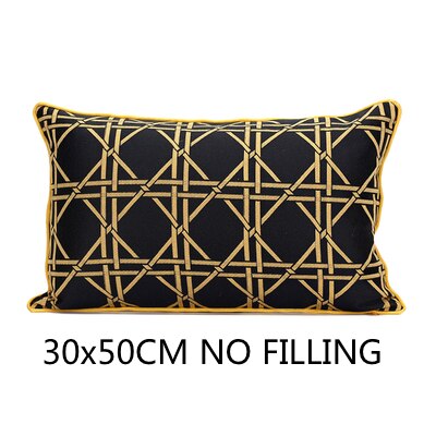 Geometric Lattice Print Black Gold Jacquard Piped Cushion Cover - Geometric Collection