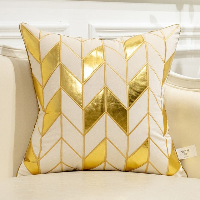 Cream Gold Geometric Cushion Cover