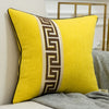 Yellow White Baroque Greek Key Print Embroidered Cushion Cover - Baroque Collection