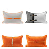 Equestrian Style Velvet Orange Black Grey Metal Buckle Design Rectangular Cushion Cover - Equestrian Collection