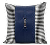 Black White Houndstooth Blue Patchwork Cushion Cover - Equestrian Colleciton