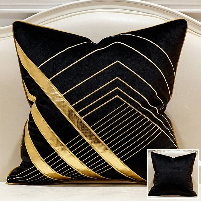 Black Velvet Gold Stripe Cushion Cover