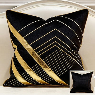 Black Velvet Gold StripeGeometric Cushion Cover - Geometric Collection