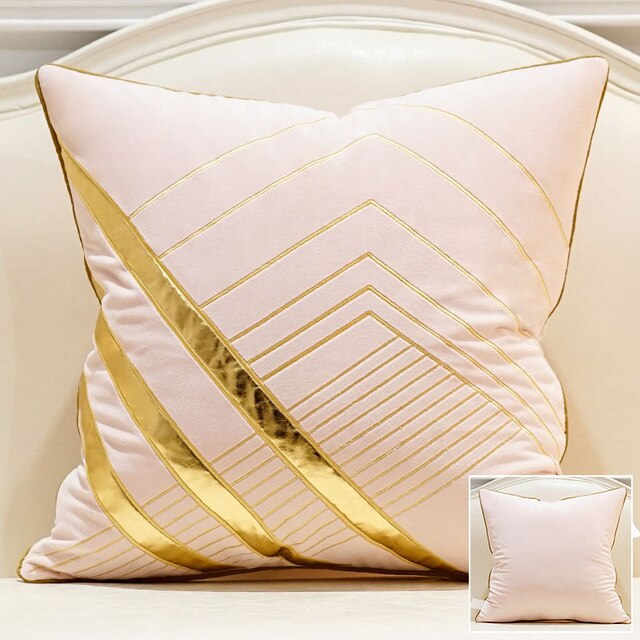Pink Velvet Gold Stripe Cushion Cover