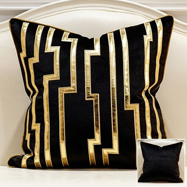 Black Gold Stripe Cushion Cover