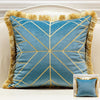 Aqua Blue Gold Geometric Fringe Luxury Cushion Cover - Geometric Collection