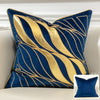 Navy Blue Velvet Gold Wave Geometric Cushion Cover - Geometric Collection