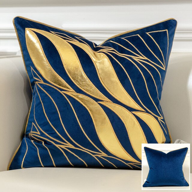 Navy Blue Gold Geometric Cushion Cover
