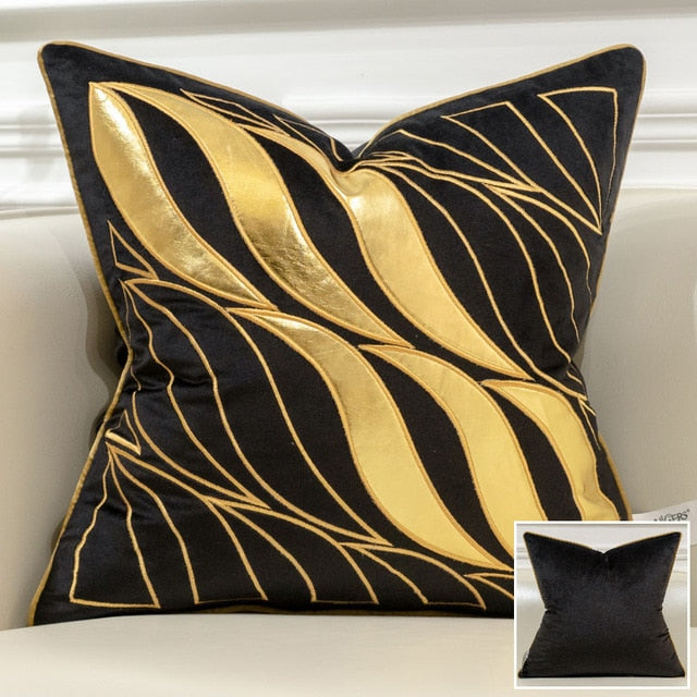 Black Velvet Gold Geometric Cushion Cover