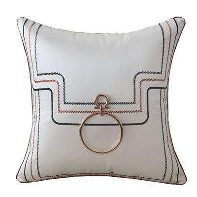 White Embroidered Modern Metal Detail Cushion Cover - Geometric Collection