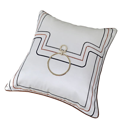 White Embroidered Modern Metal Detail Cushion Cover - Geometric Collection