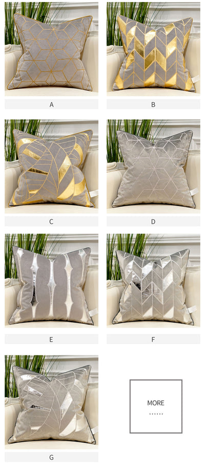Grey Velvet Gold Modern Geometric Style Cushion Cover - Geometric Collection