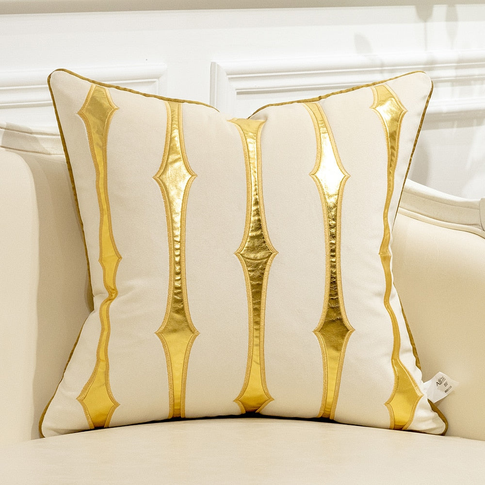 Cream Velvet Gold Stripe Cushion Cover
