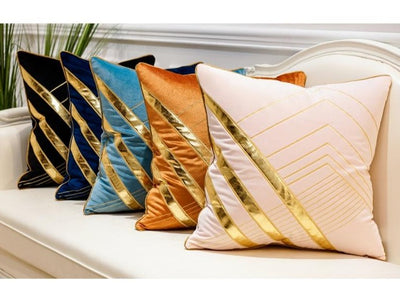 Blue Velvet Gold Stripe Geometric Cushion Cover - Geometric Collection