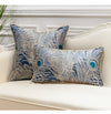 Blue Peacock Herra Feather Print Luxury Jacquard Piped Cushion Cover - Botanical Collection