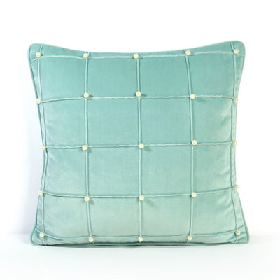 Mint Green Velvet Pearl Embellished Cushion Cover - Retro Collection